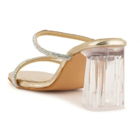 Stepee Casual & Stylish Open Toe Slip on Style Open Back Glass Pattern Block Heel Fashion Sandal for Women - 36, Golden