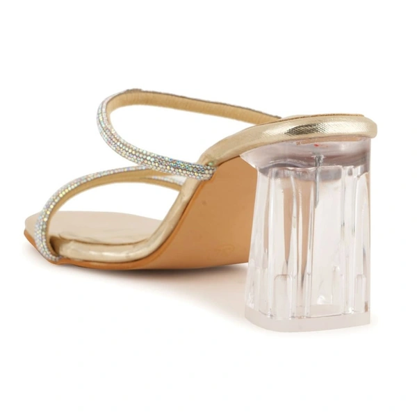 Stepee Casual & Stylish Open Toe Slip on Style Open Back Glass Pattern Block Heel Fashion Sandal for Women - 36, Golden