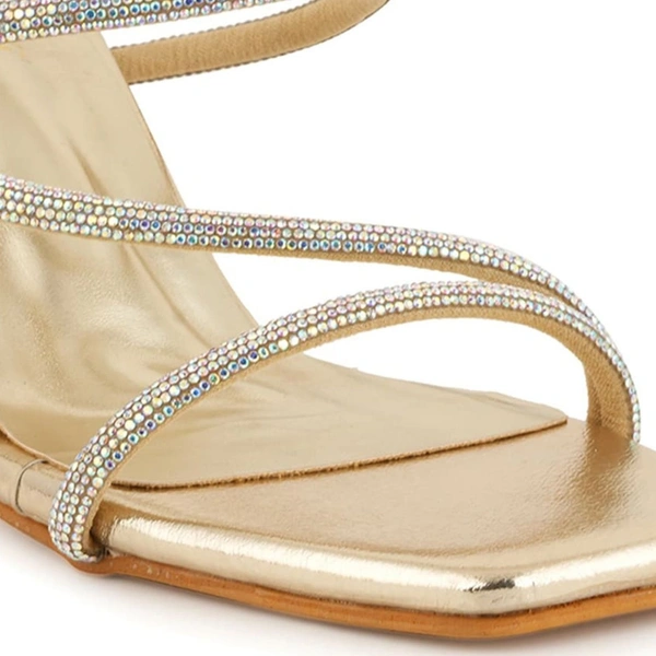 Stepee Casual & Stylish Open Toe Slip on Style Open Back Glass Pattern Block Heel Fashion Sandal for Women - 36, Golden