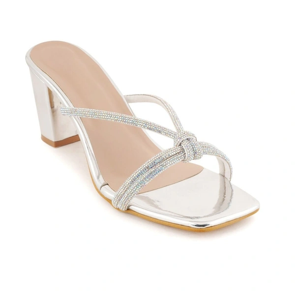 Stepee Casual & Stylish Open Toe Slip on Style Open Back Block Heel Fashion Sandal for Women - 36, Silver