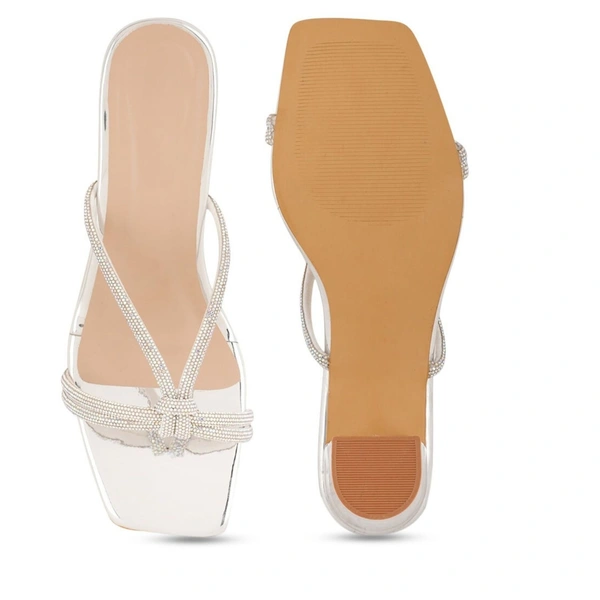 Stepee Casual & Stylish Open Toe Slip on Style Open Back Block Heel Fashion Sandal for Women - 36, Silver