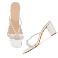 Stepee Casual & Stylish Open Toe Slip on Style Open Back Block Heel Fashion Sandal for Women - 36, Silver