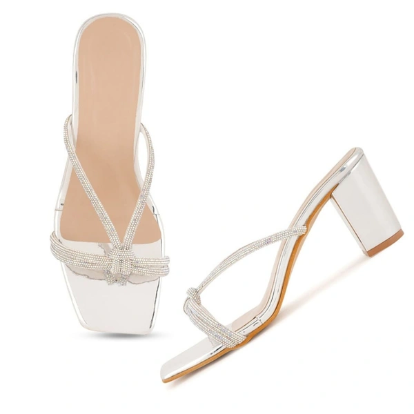 Stepee Casual & Stylish Open Toe Slip on Style Open Back Block Heel Fashion Sandal for Women - 36, Silver