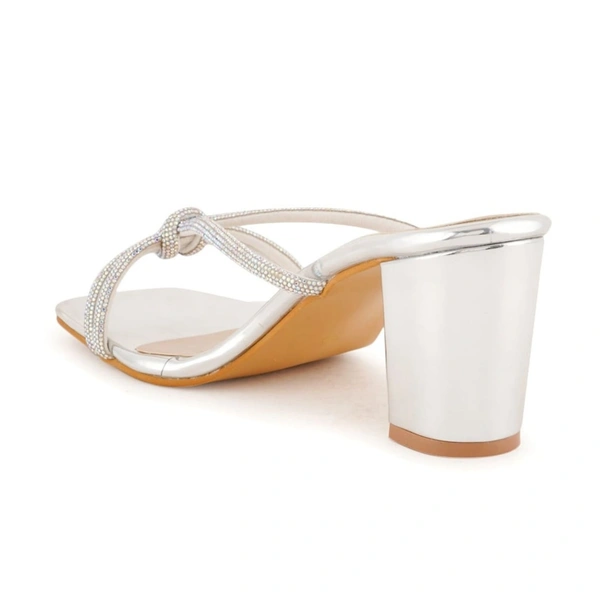 Stepee Casual & Stylish Open Toe Slip on Style Open Back Block Heel Fashion Sandal for Women - 36, Silver