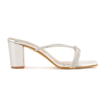 Stepee Casual & Stylish Open Toe Slip on Style Open Back Block Heel Fashion Sandal for Women - 36, Silver