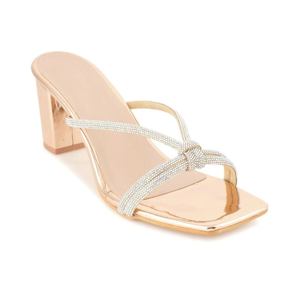 Stepee Casual & Stylish Open Toe Slip on Style Open Back Block Heel Fashion Sandal for Women - 40, Golden