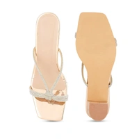 Stepee Casual & Stylish Open Toe Slip on Style Open Back Block Heel Fashion Sandal for Women - 40, Golden