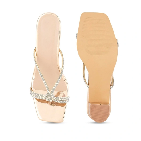 Stepee Casual & Stylish Open Toe Slip on Style Open Back Block Heel Fashion Sandal for Women - 40, Golden