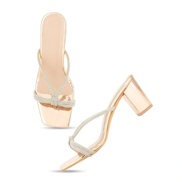 Stepee Casual & Stylish Open Toe Slip on Style Open Back Block Heel Fashion Sandal for Women - 40, Golden