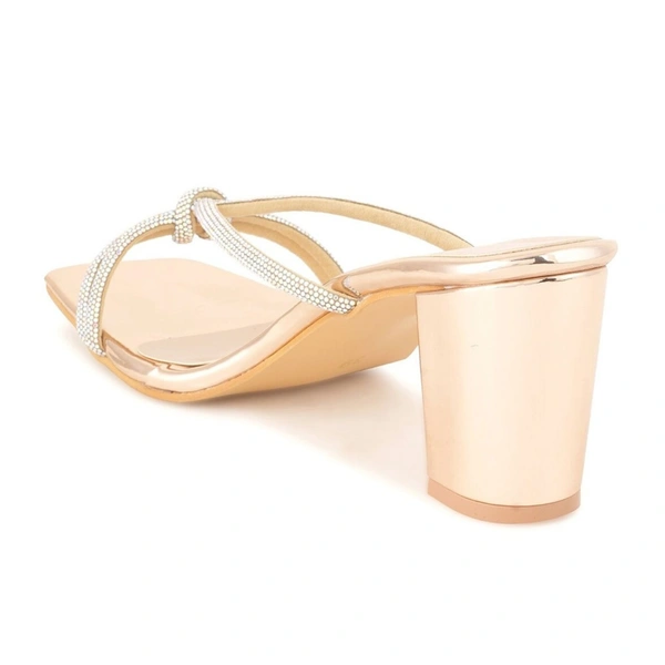Stepee Casual & Stylish Open Toe Slip on Style Open Back Block Heel Fashion Sandal for Women - 40, Golden