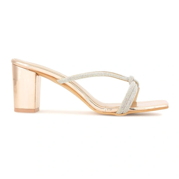 Stepee Casual & Stylish Open Toe Slip on Style Open Back Block Heel Fashion Sandal for Women - 40, Golden