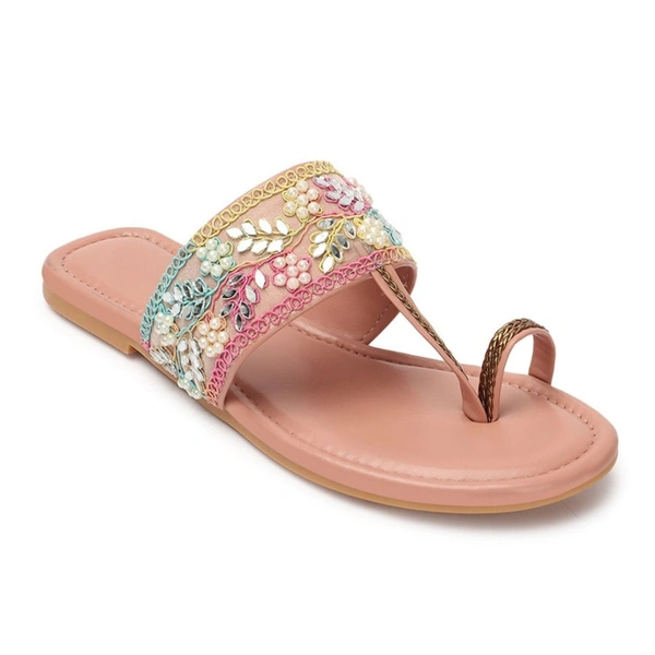 Stepee Casual & Stylish One Toe Slip on Kolhapuri Toe Ring Style Open Back Fashion Slipper Flat Sandal for Women - 36, Pink