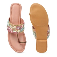 Stepee Casual & Stylish One Toe Slip on Kolhapuri Toe Ring Style Open Back Fashion Slipper Flat Sandal for Women - 36, Pink
