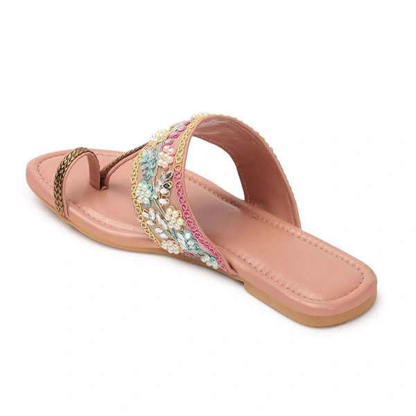 Stepee Casual & Stylish One Toe Slip on Kolhapuri Toe Ring Style Open Back Fashion Slipper Flat Sandal for Women - 36, Pink
