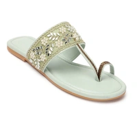 Stepee Casual & Stylish One Toe Slip on Kolhapuri Toe Ring Style Open Back Fashion Slipper Flat Sandal for Women - 36, Green
