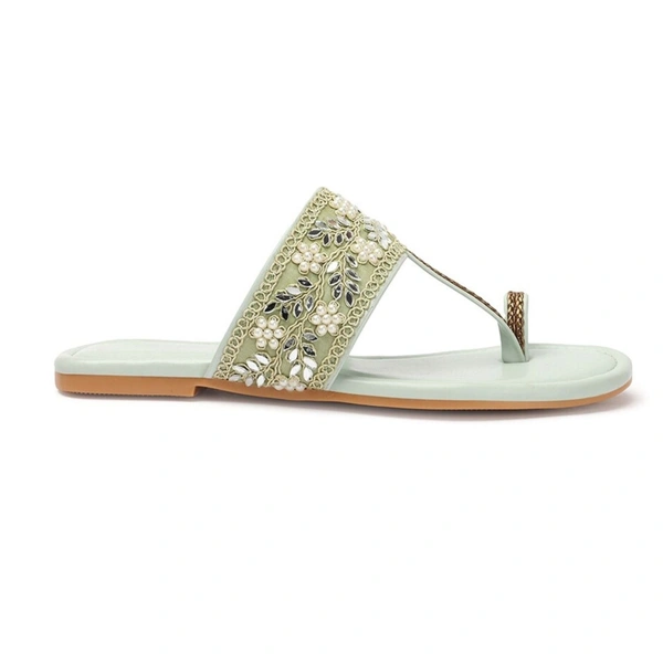 Stepee Casual & Stylish One Toe Slip on Kolhapuri Toe Ring Style Open Back Fashion Slipper Flat Sandal for Women - 36, Green