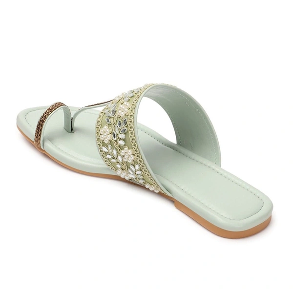 Stepee Casual & Stylish One Toe Slip on Kolhapuri Toe Ring Style Open Back Fashion Slipper Flat Sandal for Women - 36, Green
