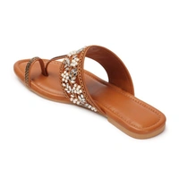Stepee Casual & Stylish One Toe Slip on Kolhapuri Toe Ring Style Open Back Fashion Slipper Flat Sandal for Women - 36, Tan