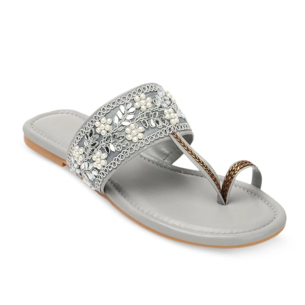 Stepee Casual & Stylish One Toe Slip on Kolhapuri Toe Ring Style Open Back Fashion Slipper Flat Sandal for Women - 41, Gray