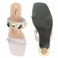 Stepee Elegant & Stylish Western - Embellished Upper Open Back Slip on Open Toe Block Heel Sandal for Women - 41, Cream