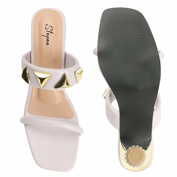 Stepee Elegant & Stylish Western - Embellished Upper Open Back Slip on Open Toe Block Heel Sandal for Women - 41, Cream