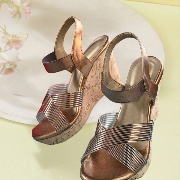 Stepee Elegant & Stylish Cross Strap Open Toe Sling Back Ankle Strap Platform Heel Sandal for Women - 37, Copper