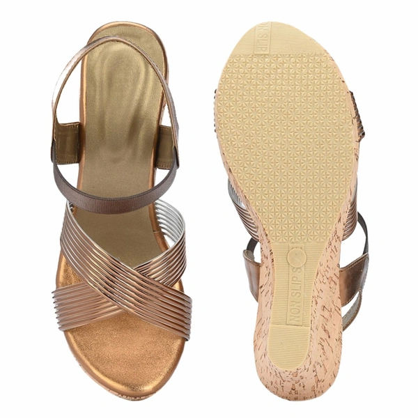 Stepee Elegant & Stylish Cross Strap Open Toe Sling Back Ankle Strap Platform Heel Sandal for Women - 37, Copper