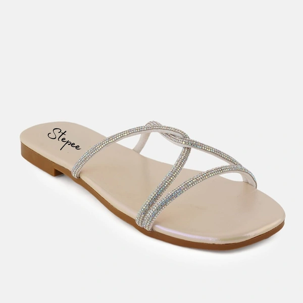 Stepee Trendy & Fancy Elegant Look Criss Cross Strap Flat Sandal for Women - 39, Golden