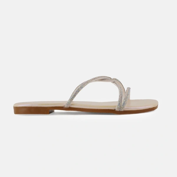 Stepee Trendy & Fancy Elegant Look Criss Cross Strap Flat Sandal for Women - 39, Golden