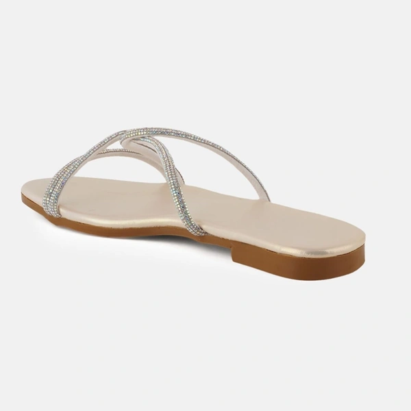Stepee Trendy & Fancy Elegant Look Criss Cross Strap Flat Sandal for Women - 39, Golden