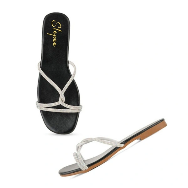 Stepee Trendy & Fancy Elegant Look Criss Cross Strap Flat Sandal for Women - 36, Black