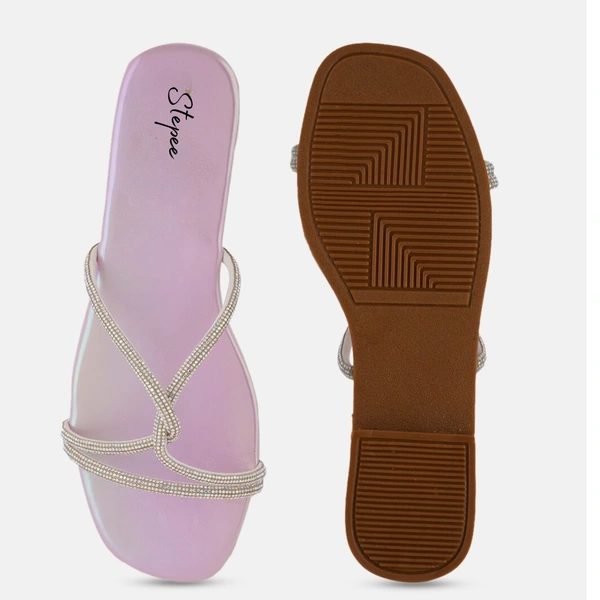 Stepee Trendy & Fancy Elegant Look Criss Cross Strap Flat Sandal for Women - 36, Pink