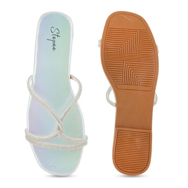 Stepee Trendy & Fancy Elegant Look Criss Cross Strap Flat Sandal for Women - 40, Sea Green