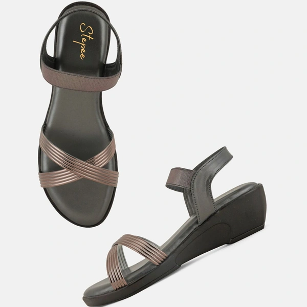 Stepee Trendy & Fancy Elegant Look Ankle Strap Sling Back Wedge Sandal for Women - 36, Gray