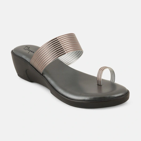 Stepee Trendy & Fancy Elegant Look Slip on One Toe Ring Style Wedge Sandal for Women - 38, Gray