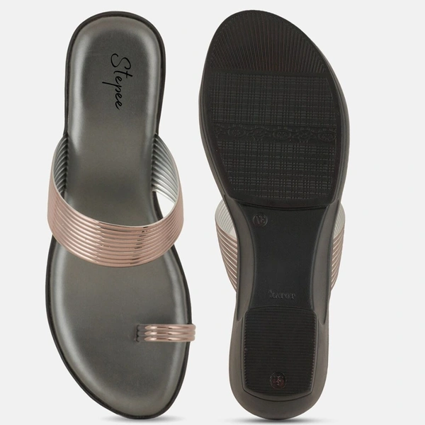 Stepee Trendy & Fancy Elegant Look Slip on One Toe Ring Style Wedge Sandal for Women - 38, Gray