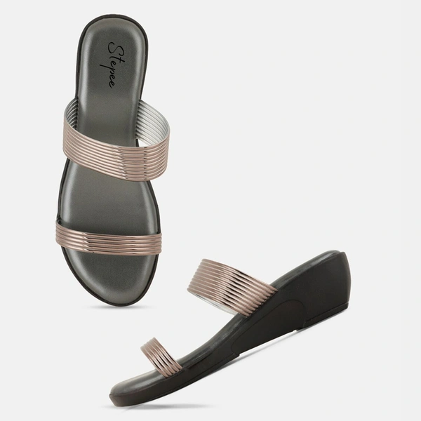 Stepee Trendy & Fancy Elegant Look Open Toe Slip on Style Wedge Sandal for Women - 40, Gray