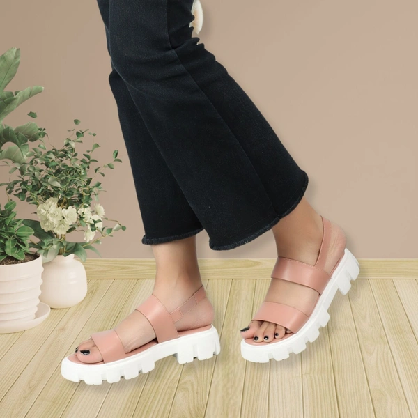 Stepee Stylish & Trendy Open Toe Flatform Heels with Backstrap Fashion Floater Sandal for Women - 36, Peach