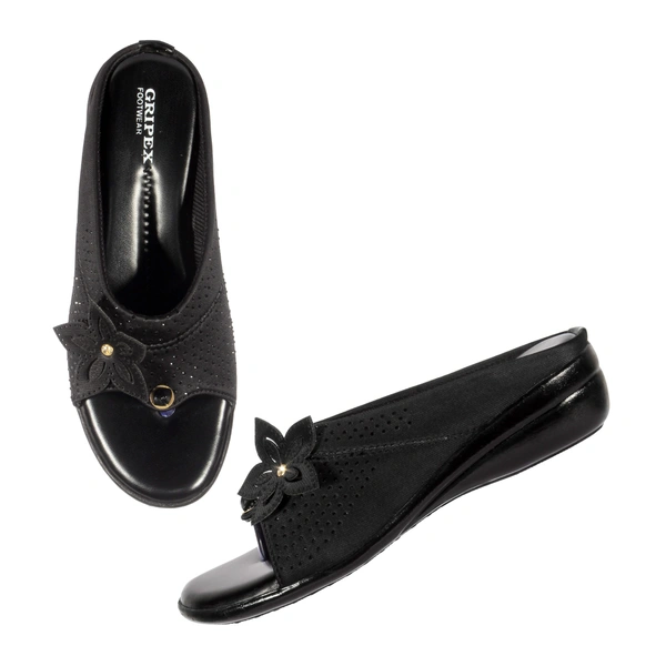 Stepee Classy & Trendy Open Back Slip on Open Toe Wedge Heel Mule Orthopedic Extra Soft and Pain Relief Doctor Slippers Sandal for Women - 40, Black