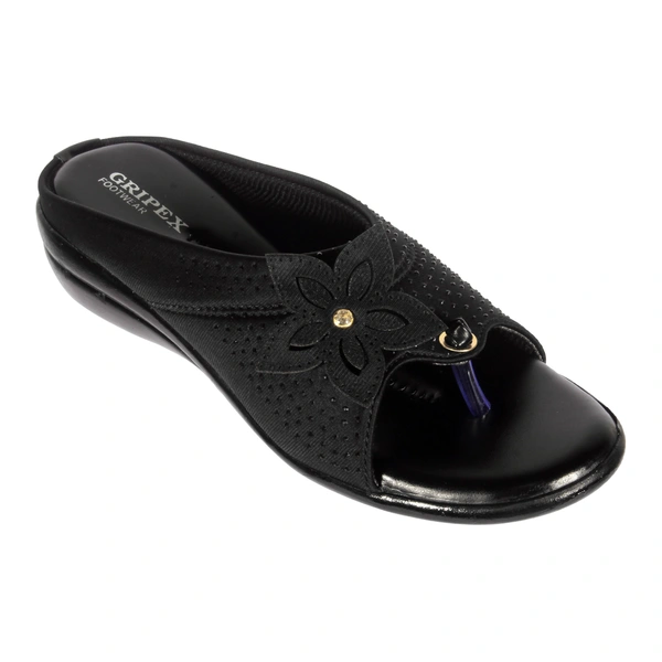 Stepee Classy & Trendy Open Back Slip on Open Toe Wedge Heel Mule Orthopedic Extra Soft and Pain Relief Doctor Slippers Sandal for Women - 40, Black