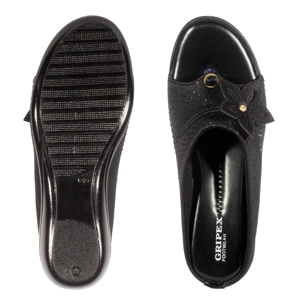 Stepee Classy & Trendy Open Back Slip on Open Toe Wedge Heel Mule Orthopedic Extra Soft and Pain Relief Doctor Slippers Sandal for Women - 40, Black
