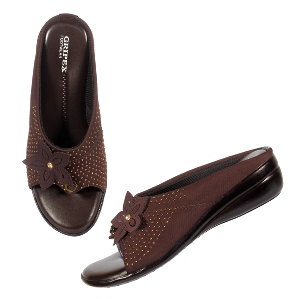 Stepee Classy & Trendy Open Back Slip on Open Toe Wedge Heel Mule Orthopedic Extra Soft and Pain Relief Doctor Slippers Sandal for Women - 38, Brown