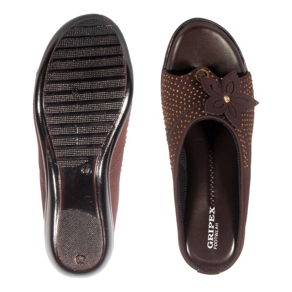 Stepee Classy & Trendy Open Back Slip on Open Toe Wedge Heel Mule Orthopedic Extra Soft and Pain Relief Doctor Slippers Sandal for Women - 38, Brown