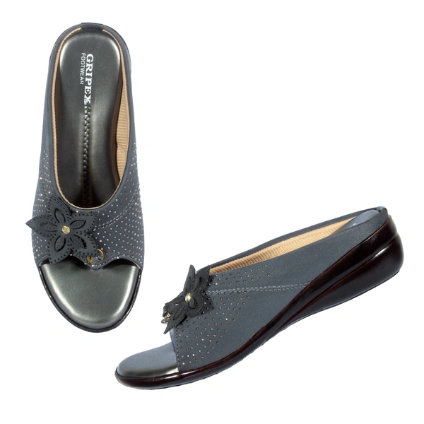 Stepee Classy & Trendy Open Back Slip on Open Toe Wedge Heel Mule Orthopedic Extra Soft and Pain Relief Doctor Slippers Sandal for Women - 41, Silver