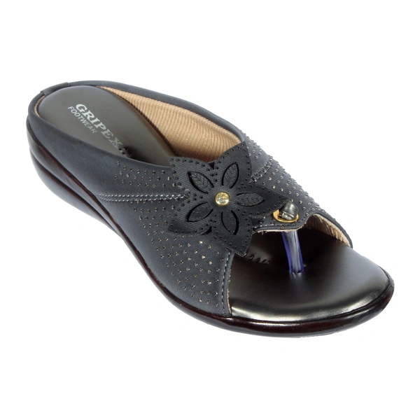 Stepee Classy & Trendy Open Back Slip on Open Toe Wedge Heel Mule Orthopedic Extra Soft and Pain Relief Doctor Slippers Sandal for Women - 41, Silver