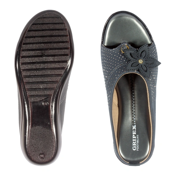 Stepee Classy & Trendy Open Back Slip on Open Toe Wedge Heel Mule Orthopedic Extra Soft and Pain Relief Doctor Slippers Sandal for Women - 41, Silver
