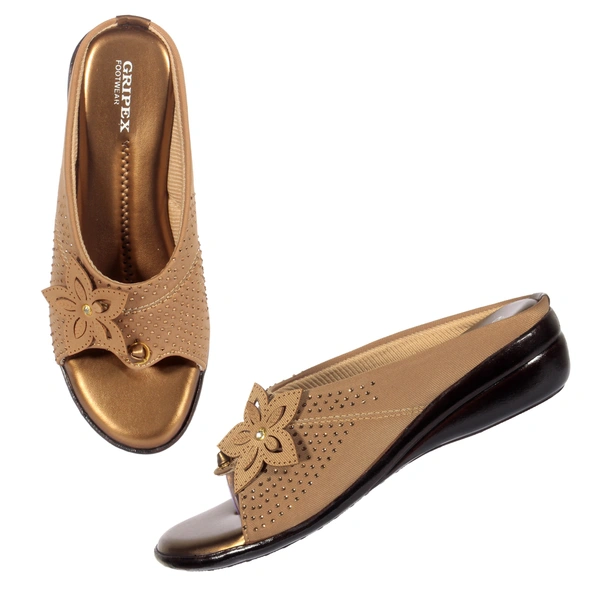 Stepee Classy & Trendy Open Back Slip on Open Toe Wedge Heel Mule Orthopedic Extra Soft and Pain Relief Doctor Slippers Sandal for Women - 39, Tan