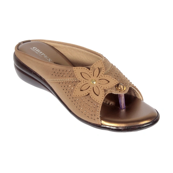 Stepee Classy & Trendy Open Back Slip on Open Toe Wedge Heel Mule Orthopedic Extra Soft and Pain Relief Doctor Slippers Sandal for Women - 39, Tan