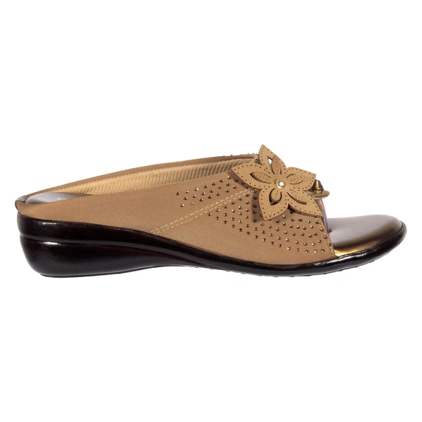 Stepee Classy & Trendy Open Back Slip on Open Toe Wedge Heel Mule Orthopedic Extra Soft and Pain Relief Doctor Slippers Sandal for Women - 39, Tan