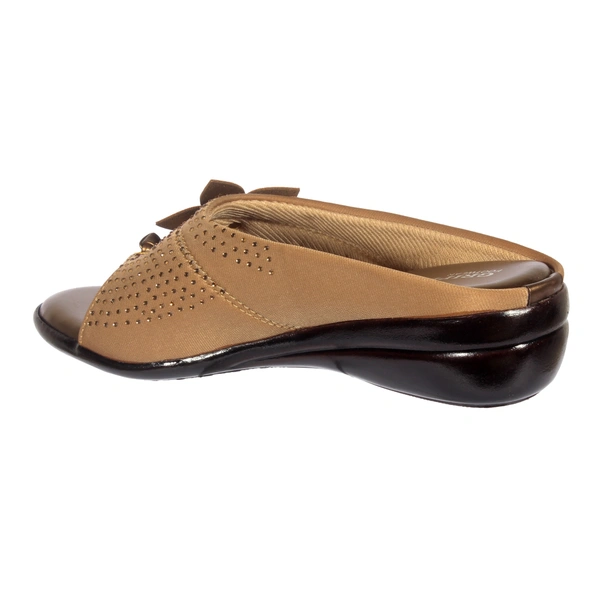 Stepee Classy & Trendy Open Back Slip on Open Toe Wedge Heel Mule Orthopedic Extra Soft and Pain Relief Doctor Slippers Sandal for Women - 39, Tan